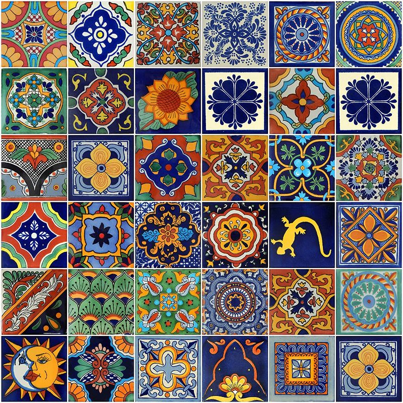 Photo 1 of COLOR Y TRADICIÓN Mexican Tiles 4x4 Handpainted Hundred Pieces Assorted Designs (119 pc)
