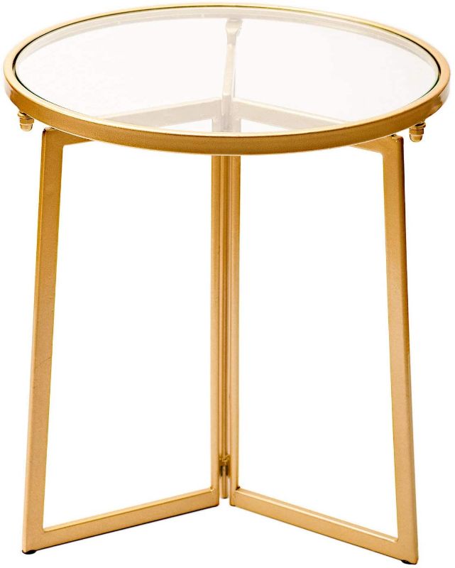 Photo 1 of Donosura End Table, Round Clear Glass Gold Nesting Side End Tables, Small Coffee Table for Small Space Living Room, Study, Bedroom
