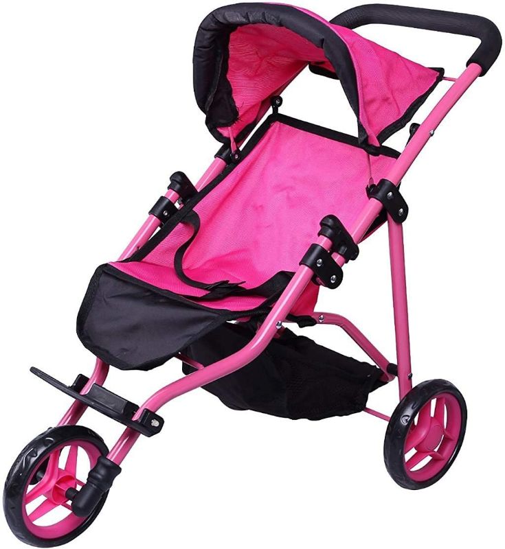 Photo 1 of Precious toys Baby Doll Stroller, Doll Stroller for Toddlers and 2-Year-Old Girls and Older, Hot Pink with Hood, Basket and Foam Handles