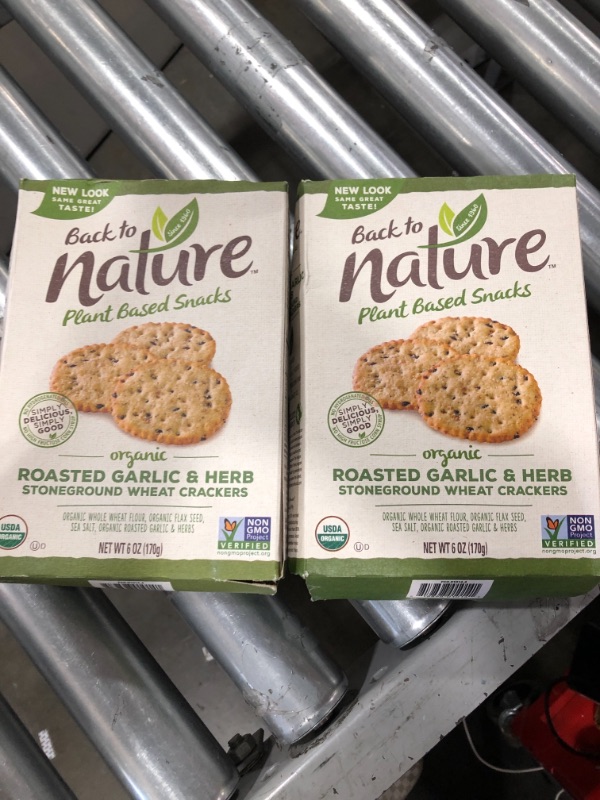 Photo 2 of Back to Nature™ Plant Based Snacks Organic Roasted Garlic & Herb Stoneground Wheat Crackers 6 Oz. Box
exp dec 08 21