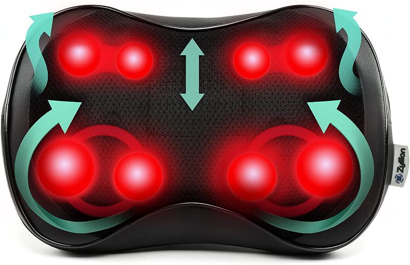 Photo 1 of Zyllion Shiatsu Back and Neck Massager - 3D Kneading Massage Pillow with Heat and 8 Rotating Nodes for Muscle Pain Relief, Office, Chair and Car - Black (ZMA-25)
