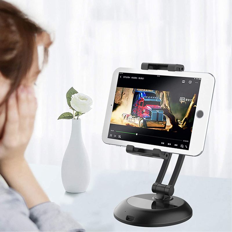 Photo 1 of HUOTO Adjustable Cell Phone/Tablet Stand,360 Degree Rotation Phone Holder for Desk Tablet Stand 5''-12.9''Compatible with iPhone 12 11 Pro, SE, XR, 8 Plus 7 6, Samsung Galaxy and More (Black)
