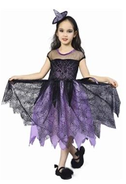 Photo 1 of IKALI Girls Witch Costume, Kids Spider Fancy Dress Up, Halloween Spiderella Outfit- 4-6 years old
