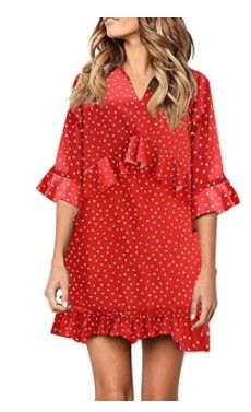 Photo 1 of CHERFLY Women's Summer Swing Dress Casual Short Ruffle Flowy Tunic Dress- SMALL
