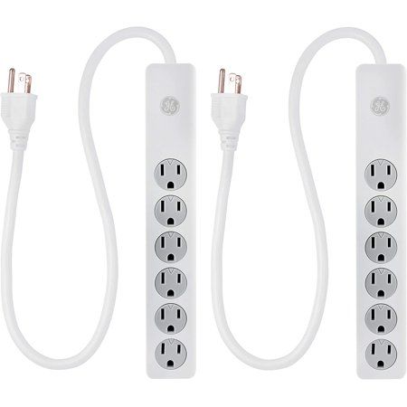 Photo 1 of GE 6 Outlet Surge Protector 2 Pack, 2 Ft Extension Cord, Power Strip, 450 Joules, Twist-to-Close Safety Covers, White, 54625