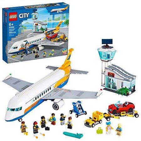 Photo 1 of LEGO City Passenger Airplane 60262, with Radar Tower, Airport Truck with a Car Elevator, Red Convertible, 4 Passenger and 4 Airport Staff Minifigures,