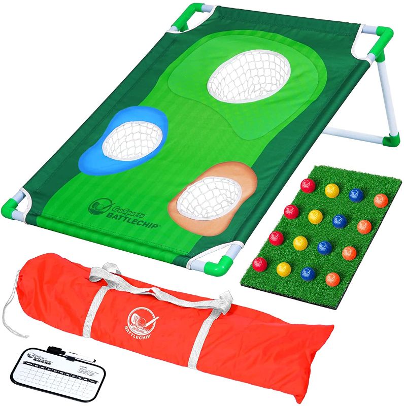 Photo 1 of MTGOCHA Golf Cornhole Game Set, Backyard Golf Chipping Net Golf Chipping Practice Set with 12 Foam Balls Golf Training Set for Swing Practice Indoor Outdoor Hitting Mat Golf Games Gift for Men