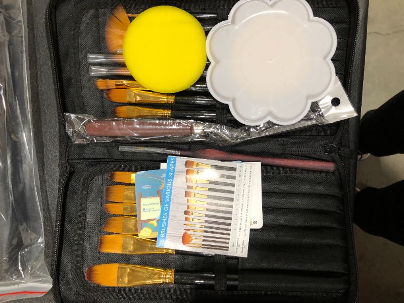 Photo 5 of 15 pcs Paint Brush Set for Acrylic Oil Watercolor Gouache Painting Includes Pop-up Carrying Case with Palette Knife and 2 Sponges