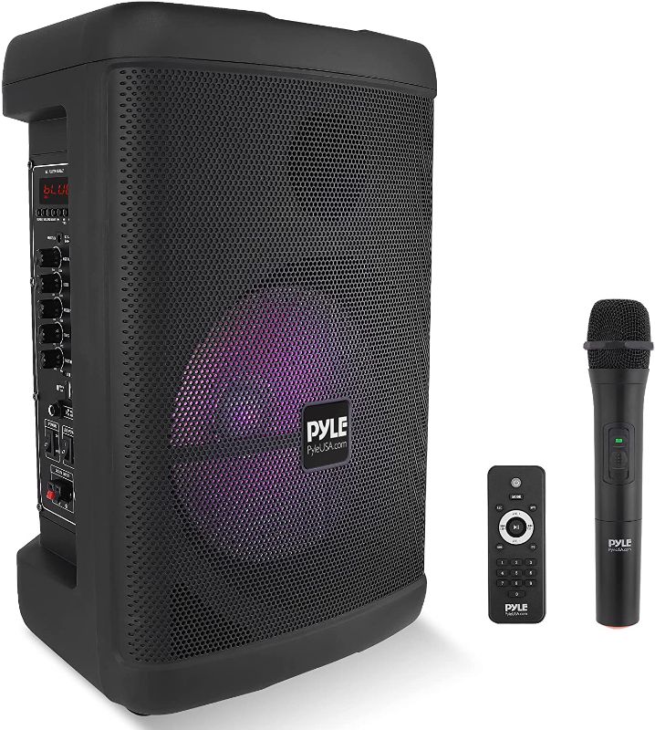 Photo 1 of Pyle Portable Bluetooth PA Speaker - 500W 12” Rechargeable Outdoor BT Karaoke Audio System - TWS, Party Lights, LED Display, FM/AUX/MP3/USB/SD, 6.5mm in, Carry Handle - Wireless Mic, Remote Control
