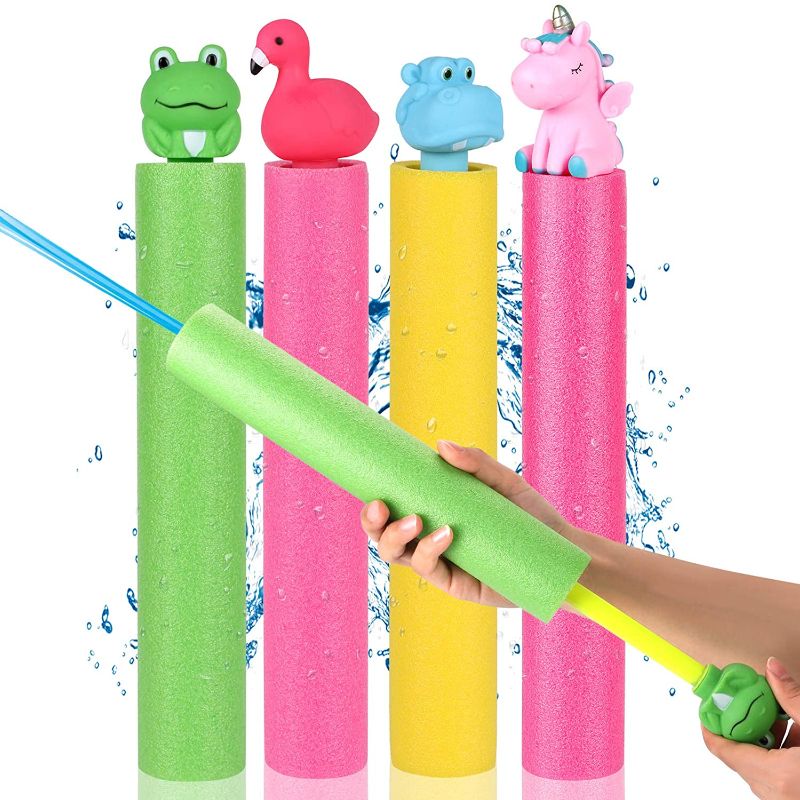 Photo 1 of 4 Pack Water Blaster Soaker Gun Water Shooter Pool Foam Noodles Pump Outdoor Water Toy with Animals Handle Summer Swimming Pool Toys Beach Sand Water Fight Game for Kids Boys Girls Adults
