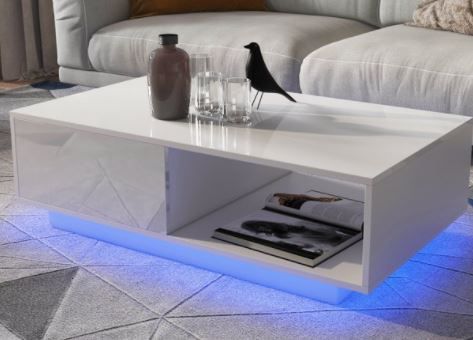 Photo 1 of Coffee Table with RGB LED Lights, Modern Sofa Side End Table w/ 2 Drawers Storage, High Gloss Top Finish