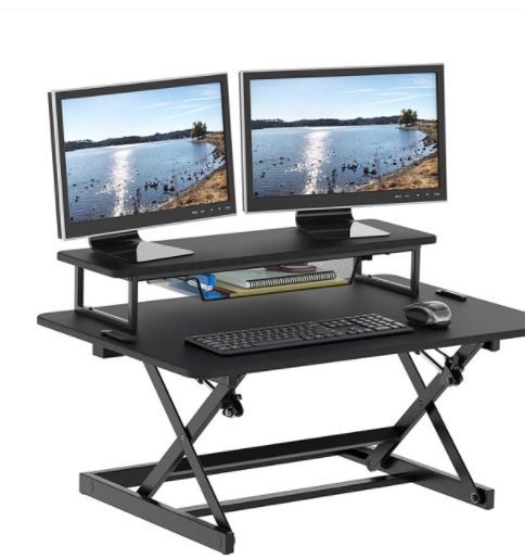 Photo 1 of SHW 36-Inch Height Adjustable Standing Desk Sit to Stand Riser Converter Workstation, Black