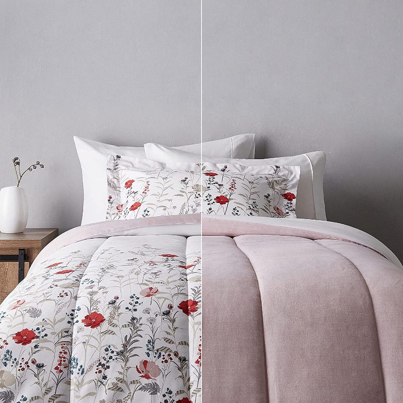 Photo 1 of Amazon Basics Ultra-Soft Light-Weight Microfiber Reversible Comforter Bedding Set - Twin/Twin XL, Pink Floral
