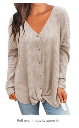 Photo 1 of MIHOLL Womens Loose Blouse Short Sleeve V Neck Button Down T Shirts  Casual Tops. Large.
