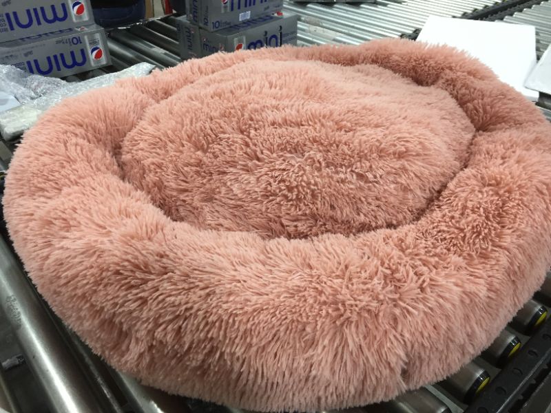 Photo 2 of Calming Dog Beds for Large Medium Small Dogs, 24/32inch Fluffy Cat Bed Donut Cuddler Round Dog Beds, Ultra Soft Anti-Anxiety Pet Beds, Safe Faux Fur Material, Machine Washable
