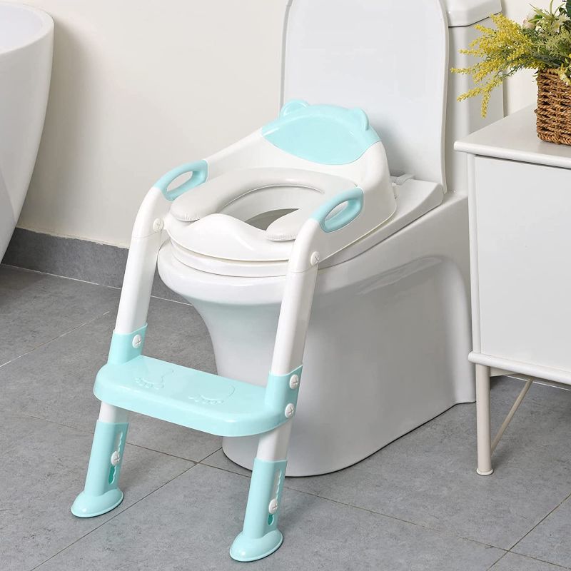 Photo 1 of 711TEK Potty Training Seat Toddler Toilet Seat with Step Stool Ladder,Potty Training Toilet for Kids Boys Girls Toddlers-Comfortable Safe Potty Seat Potty Chair with Anti-Slip Pads Ladder (Blue)
