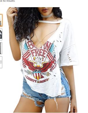 Photo 1 of FELACIA Womens V Neck Tops Hollow Out Shirts T-Shirt Short Sleeve Ripped Hole Top Causal Loose Blouses. XL
