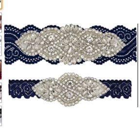 Photo 1 of yanstar Wedding Bridal Garter Set White Navy Lace for Bridal Accessories Rhinestone Garter Lace
