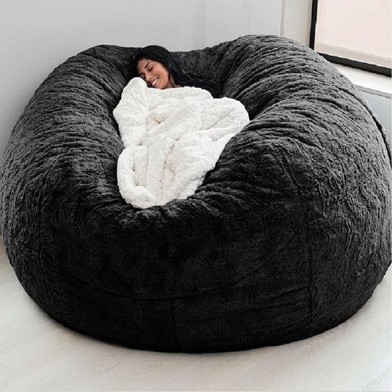 Photo 1 of Bean Bag Chairs Cover(it was only a Cover, not a Full Bean Bag) Furniture Giant Bean Bag Cover Soft Faux Fur Microsuede Removable Fluffy Bean Bag Cover. Grey
