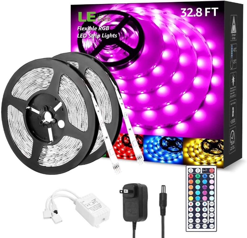 Photo 1 of LED Lights for Bedroom 32.8ft, RGB LED Light Strips, 5050 LED Color Changing Tape Light with 44 Key Remote and 12V Power Supply, LED Lights for Room, TV Backlight, Kitchen, Bar
