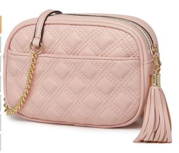 Photo 1 of ER.Roulour Quilted Purses for Women, Simple Small Crossbody Bag with Tassel, Crossbody Purse with Chain Strap and Top Zipper
