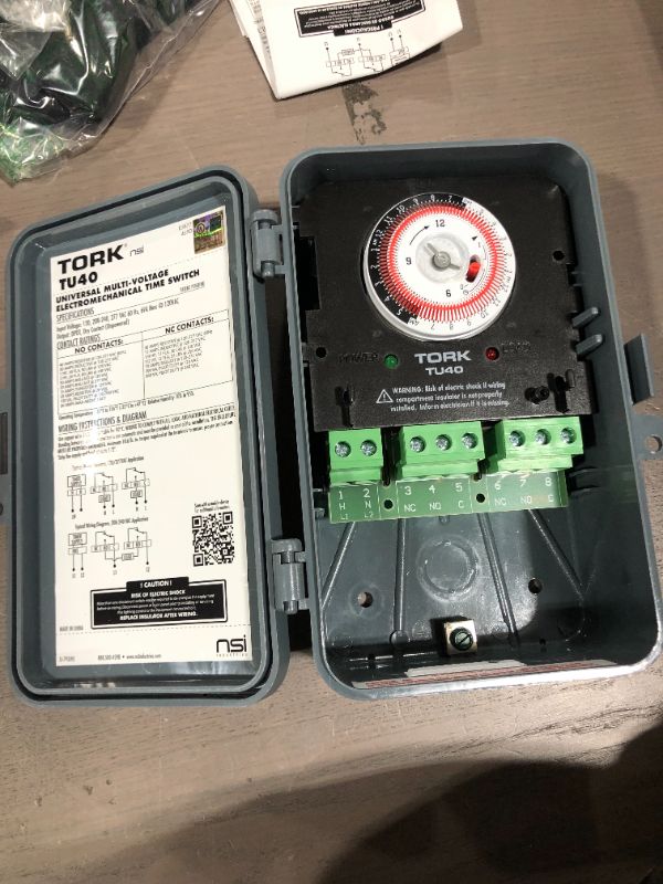 Photo 2 of NSi Industries TORK TU40 Indoor/Outdoor 40-Amp Universal Multi-Volt Electromechanical Appliance Timer - 24-Hour Programming - Multiple On/Off Settings - 120-277-Volt - Compatible with Incandescent/Compact Fluorescent/LED - Same On/Off Times Each Day
