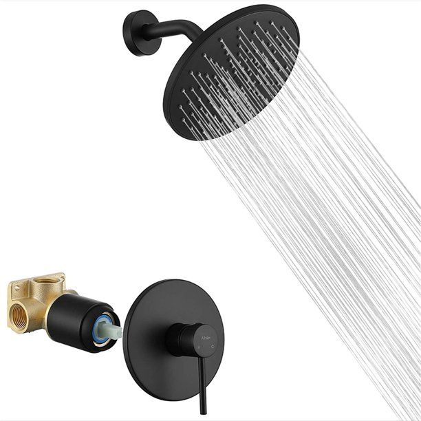 Photo 1 of AiHom Shower Faucet Matte Black Shower Head Set, Single Handle Brass Rough-in Valve System with Shower Arm and 8-Inch Touch-Clean