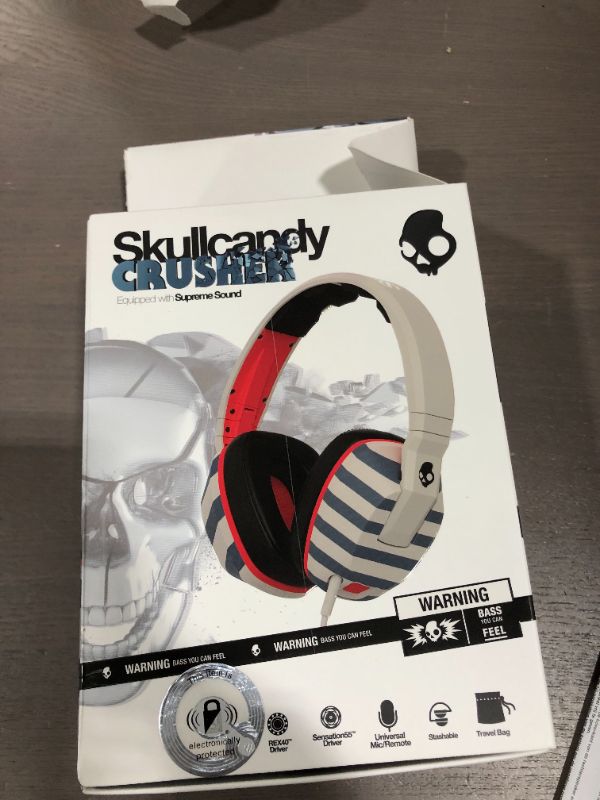 Photo 3 of  Skullcandy Crusher Headphones with Mic Stripes/Tan/Navy, One Size
