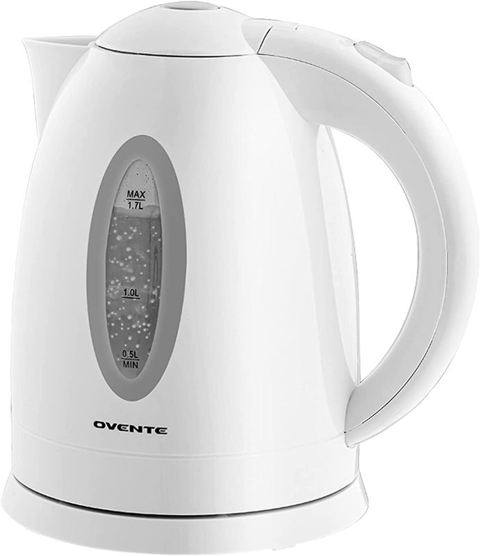 Photo 1 of Ovente Electric Hot Water Kettle 1.7 Liter with LED Light, 1100 Watt BPA-Free Portable Tea Maker Fast Heating Element with Auto Shut-Off and Boil Dry Protection, Brew Coffee & Beverage, White KP72W
