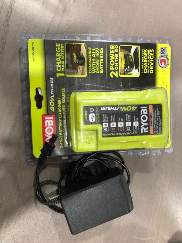 Photo 2 of Ryobi 1004-040-931 40 Volt Compact Wired Lithium-Ion Battery Charger with USB Port
