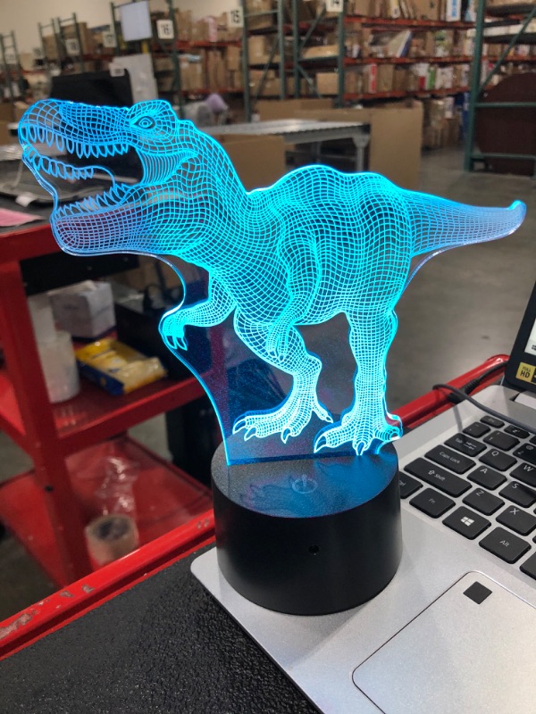 Photo 2 of 3D Illusion Dinosaur Night Light for Kids,Dinosaur Toys Lamp 2 Pieces 