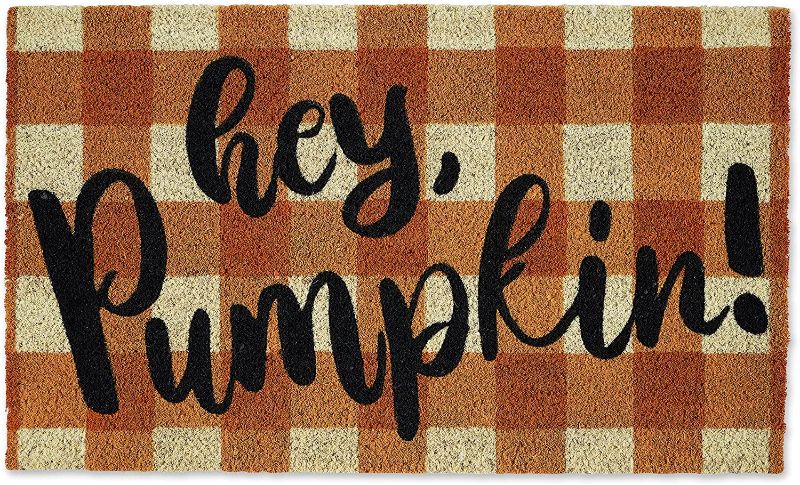 Photo 1 of DII Natural Coir Doormat, Fall & Thanksgiving Seasonal Mat, Hey Pumpkin, 18x30