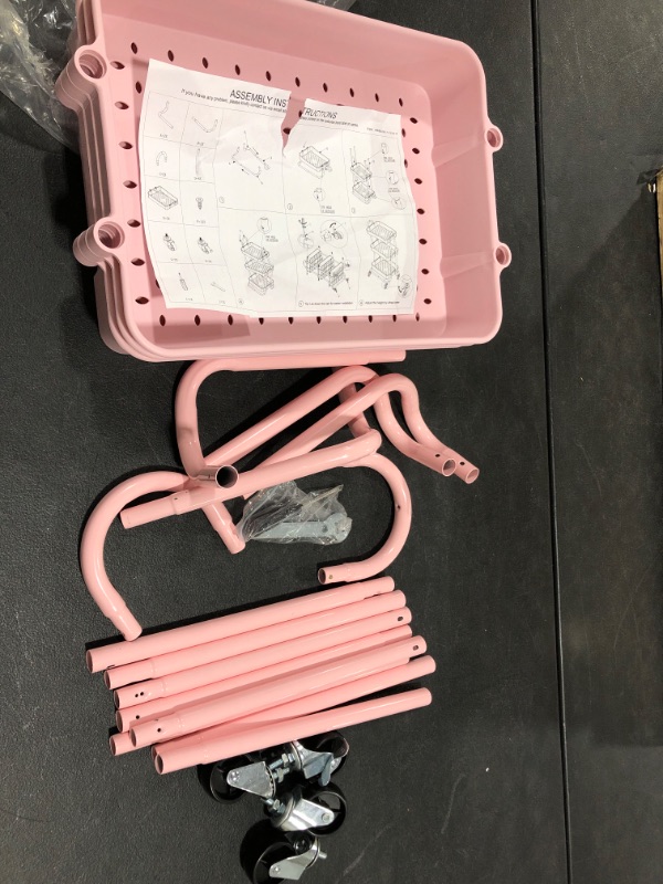 Photo 3 of 3 Tier Utility Rolling Cart Multifunction Organizer Shelf Storage Cart In Pink