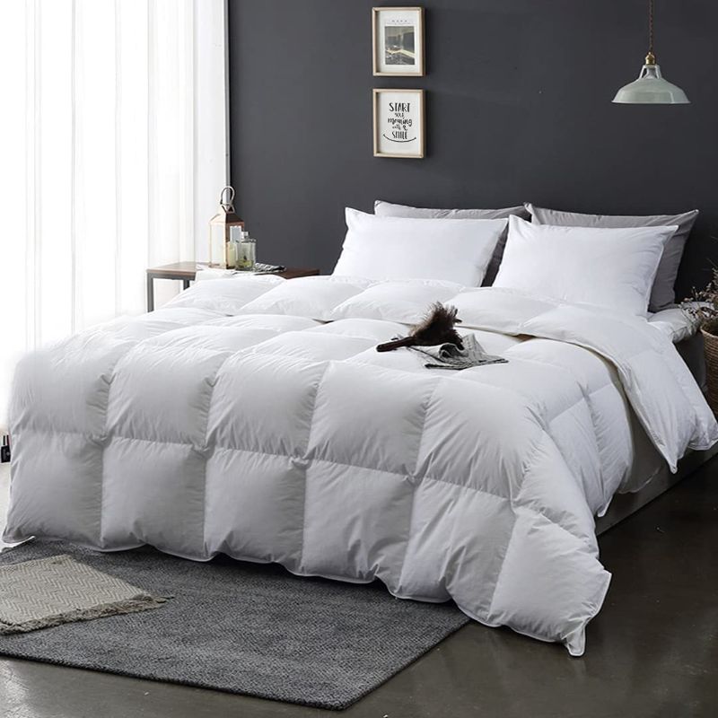 Photo 1 of APSMILE All Seasons Goose Feather Down Comforter Full/Queen - Organic Cotton, 46oz 650 Fill-Power Medium Warm Feather Down Comforter Insert(90x90, Ivory White)
