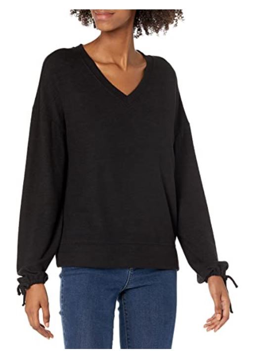 Photo 1 of Daily Ritual Women's Cozy Knit Tie Sleeve V-Neck Sweatshirt-- Size Medium
