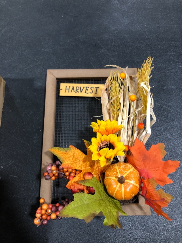 Photo 1 of 2 Pack Autumn Decor, Fall Decor, Harvest Wall Decor Thanksgiving Hanging Decoration, Art Wooden Frames Sign with Sunflower and Leaves for Front Door, Porch, Living Room, Home, 8x12 inches
