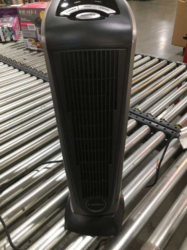 Photo 2 of Lasko 1500W Ceramic Tower Space Heater with Remote, 751320, Black/Silver