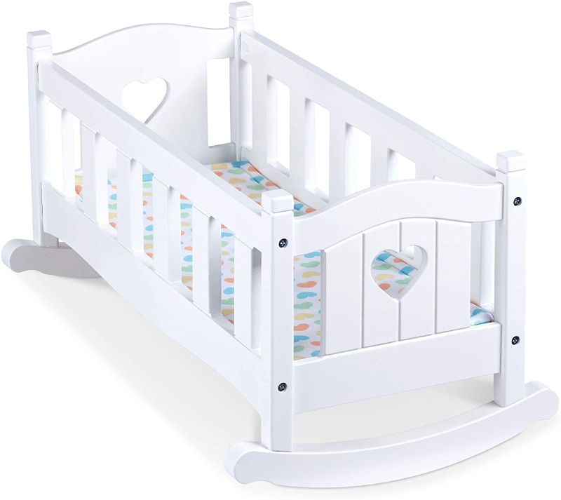 Photo 1 of Melissa & Doug Mine to Love Wooden Play Cradle for Dolls, Stuffed Animals - White