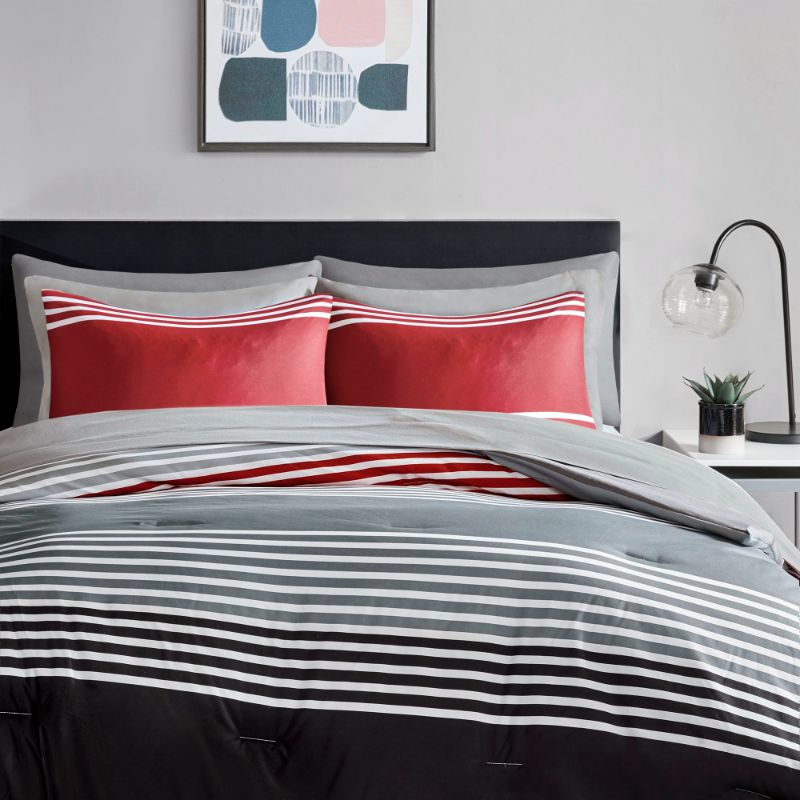 Photo 1 of Comfort Spaces Colin Bed in a Bag 9 Piece Comforter and Sheet Set, Full, Red/Grey