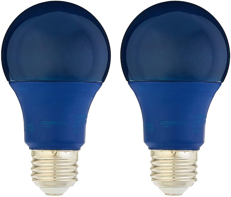 Photo 1 of Amazon Basics 60 Watt Equivalent, Non-Dimmable, A19 LED Light Bulb | Blue, 2-Pack
