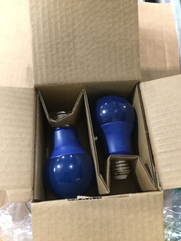 Photo 1 of Amazon Basics 60 Watt Equivalent, Non-Dimmable, A19 LED Light Bulb | Blue, 2-Pack
