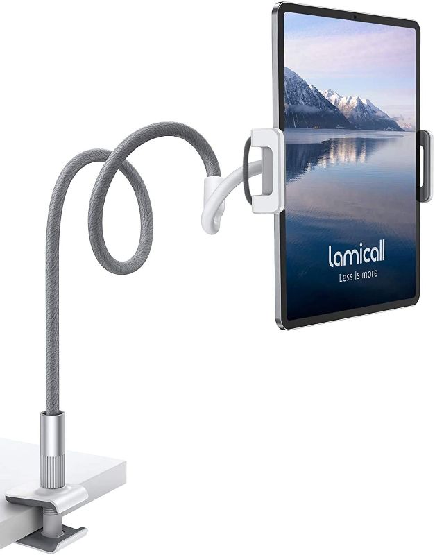 Photo 1 of Gooseneck Tablet Holder, Lamicall Tablet Stand: Flexible Arm Clip Tablet Mount Compatible with iPad Mini Pro Air, Switch, Galaxy Tabs, More 4.7-10.5" Devices - Gray
