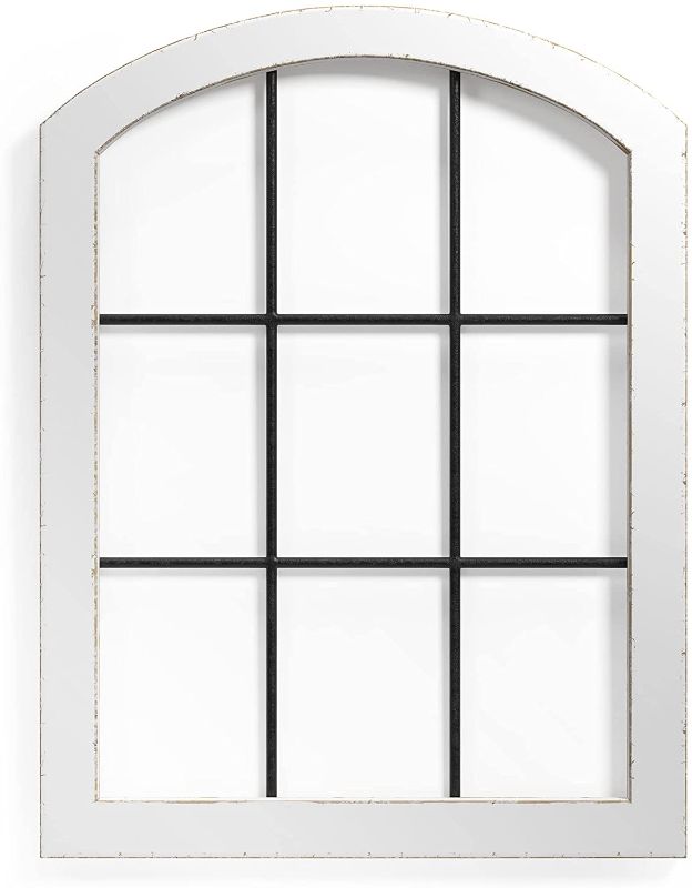 Photo 1 of Barnyard Designs Rustic Cathedral Arch Window Frame, Decorative Wood and Metal Window Pane Wall Art, Vintage Farmhouse French Country Home Decor, White, 15.75" x 20.5"