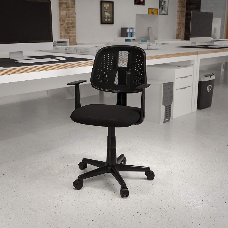 Photo 1 of Flash Furniture Flash Fundamentals Mid-Back Black Mesh Swivel Task Office Chair with Pivot Back and Arms
