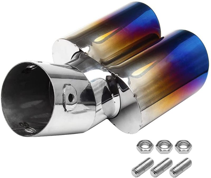 Photo 1 of 2 WENJTP Universal Dual Exhaust Tip Burnt Blue Dual Muffler Tip 2.25" Inlet 2.5" Outlet Stainless Steel Exhaust Tailpipe