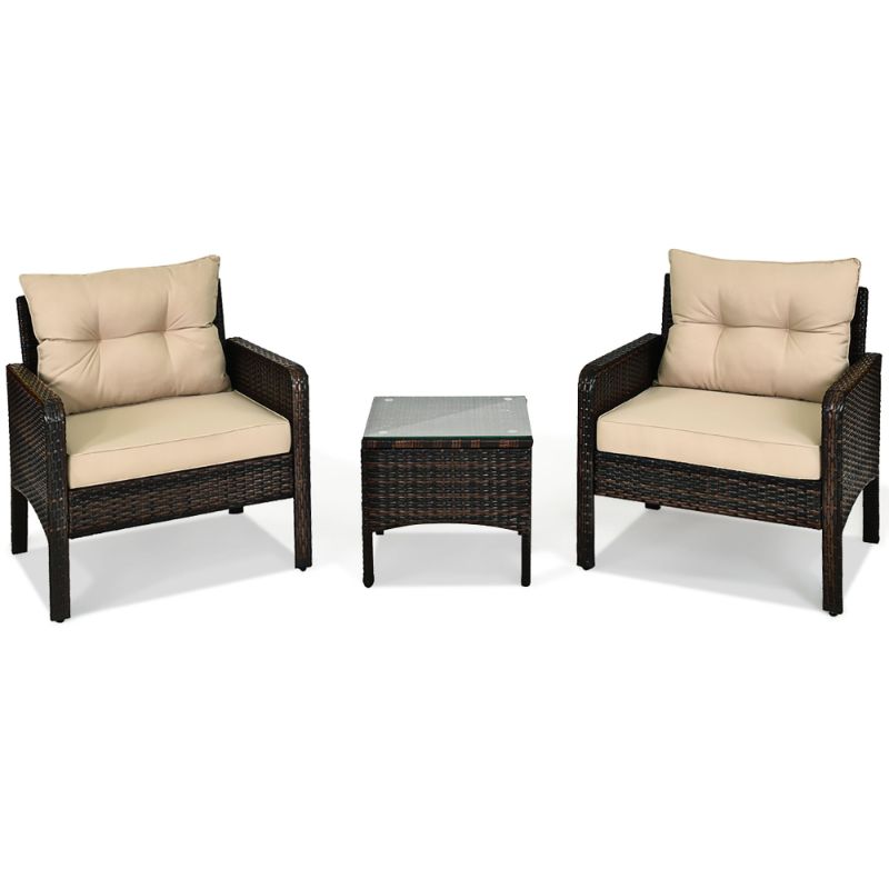 Photo 1 of 3 PCS Patio Furniture Set PE Rattan Wicker Outdoor Sofa Set

