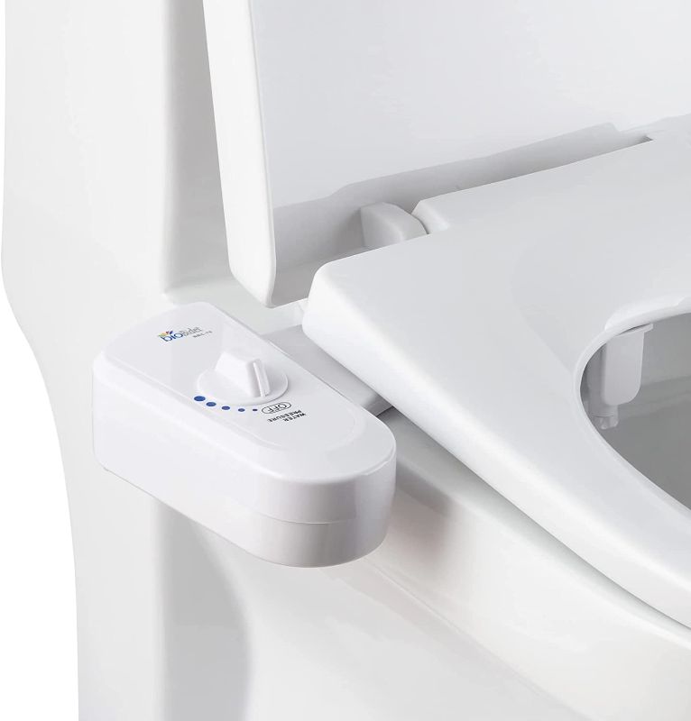 Photo 1 of  Fresh Spray Non-Electric Bidet Toilet Seat Attachment, Retractable Self Cleaning Nozzle, Brass Inlet Valve Metal Hose, Water Pressure Control, Easy DIY Install, White

