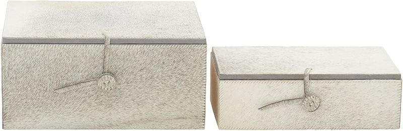 Photo 1 of Benzara 95934 Wood Leather Hide Box, Set of 2
