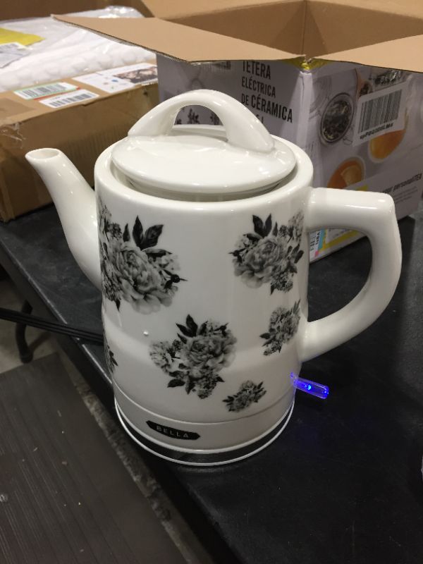 Photo 1 of BELLA 1.5 Liter Electric Ceramic Tea Kettle with Boil Dry Protection & Detachable Swivel Base, Black Floral
