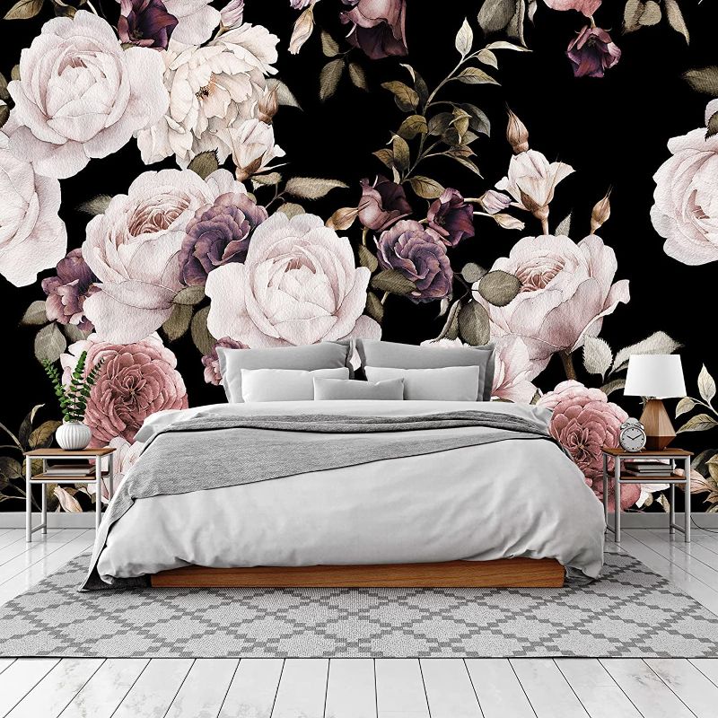 Photo 1 of BHICKP-Wall Mural Wallpaper for Bedroom Living Room Purple Flower Wallpaper Rose Mural Wallpaper (155"x 103")
